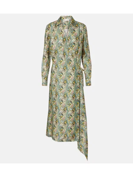 Rochie Tory Burch din satin cu model paisley de costum verde
