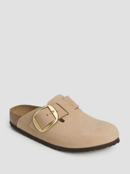 Klapki Birkenstock zamszowe na sprzączkę beżowe