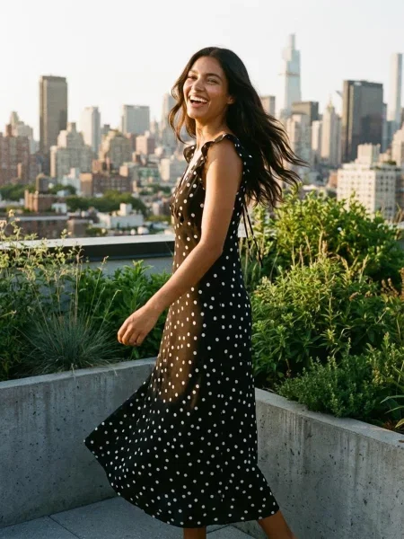 Міді сукня в горох з воланами чорний