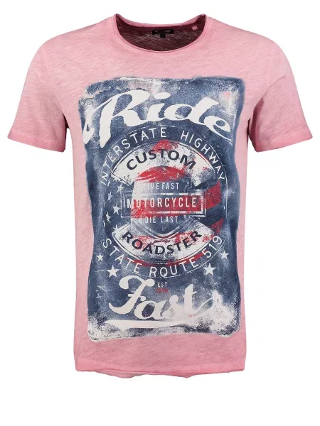 Key Largo Tricou Fast albastru denim / roz pal / roșu alb