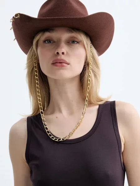LE SH KA headwear LE SH KA széles karimájú kalap női gyapjú Brown Cowboy barna