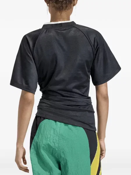 Тениска Adidas на райета с V-образно деколте зелено