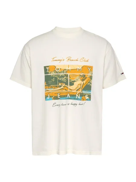 Tommy Jeans Póló BEACH CLUB vízszín / zöld / narancs fehér