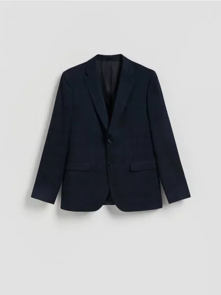 Reserved Károvaný blejzer slim fit tmavomodrá