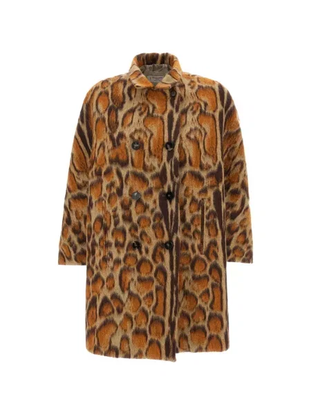 Palton Alberto Biani cu imagine cu model leopard cu două rânduri de nasturi portocaliu