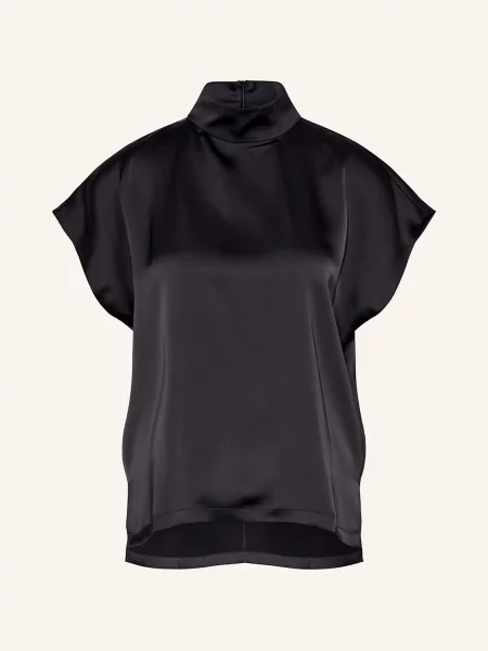 Satynowa bluzka Hugo bez rękawów ze stójką czarna