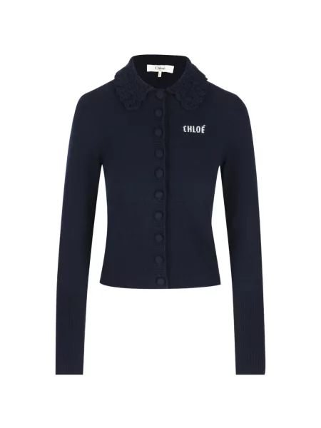 Gulerat cardigan Chloé cu broderie albastru