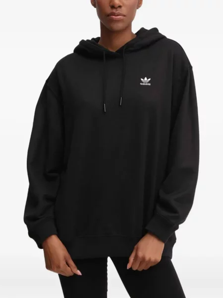 Satynowa bluza z kapturem Adidas w paski czarna