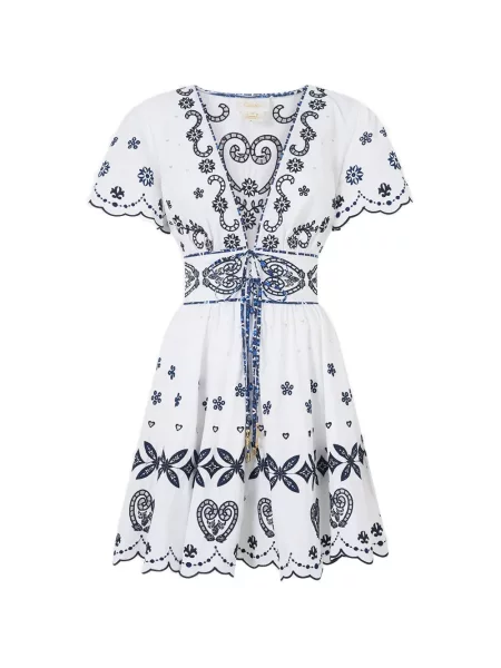 Rochie mini Camilla cu decolteu în V cu legături de costum alb