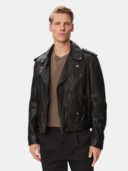 Kožená bunda HUGO černá
