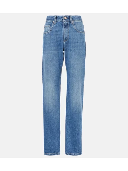Blugi drepți Brunello Cucinelli cu talie înaltă albastru