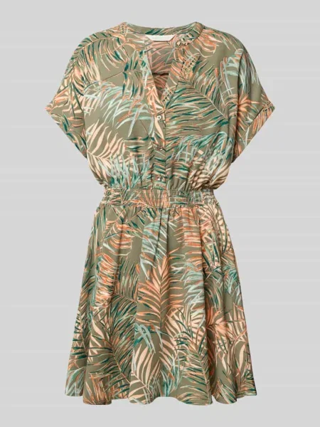 Sukienka mini z kołnierzem z lamówką Apricot khaki