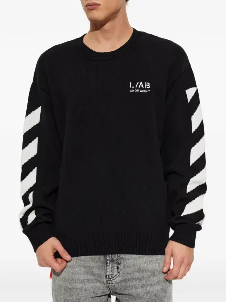 Pulover L/ab C/o Off-white cu broderie alb