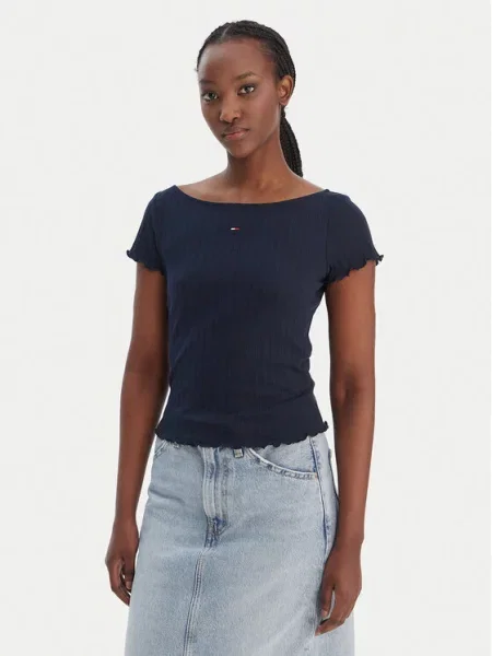 Tommy Jeans Majica Lettuce Edge Mornarsko modra