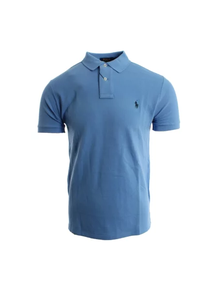 Koszulka polo o kroju slim fit z czystej bawełny Ralph Lauren niebieska