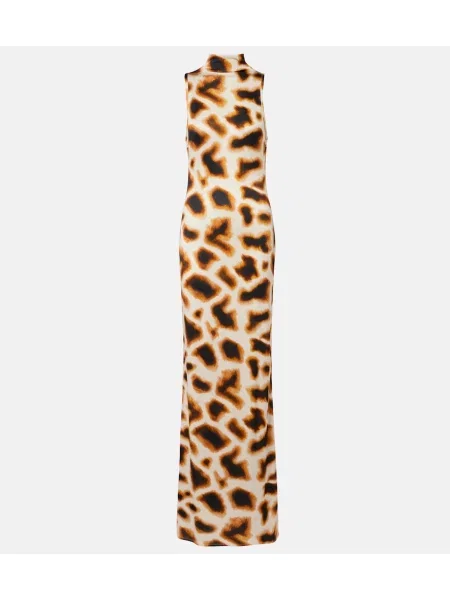 Rochie maxi Christopher Esber cu imagine cu imprimeu animal print bej