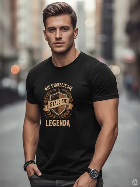 T-shirt NIE STARZEJĘ SIĘ STAJE SIĘ LEGENDĄ czarny