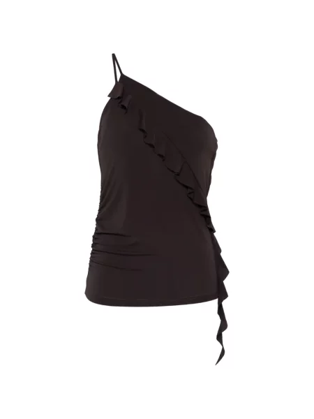 Bluzka Pinko z falbankami na jednym ramieniu brązowa