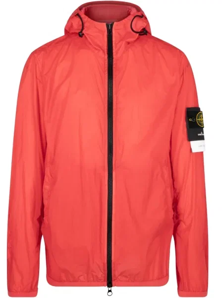 Geacă de vânt Stone Island cu glugă cu strasuri roșu