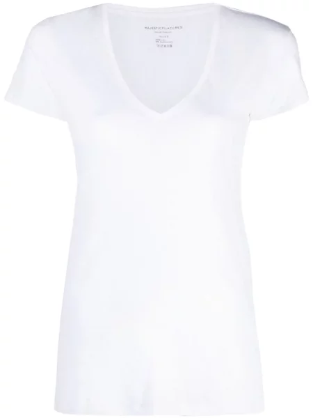 Tricou Majestic Filatures de in cu decolteu în U alb