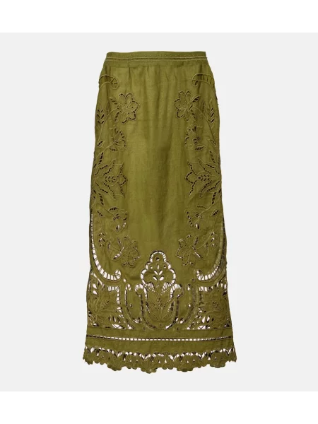 Laneno midi krilo Farm Rio s cvetličnim vzorcem nad koleni zelena