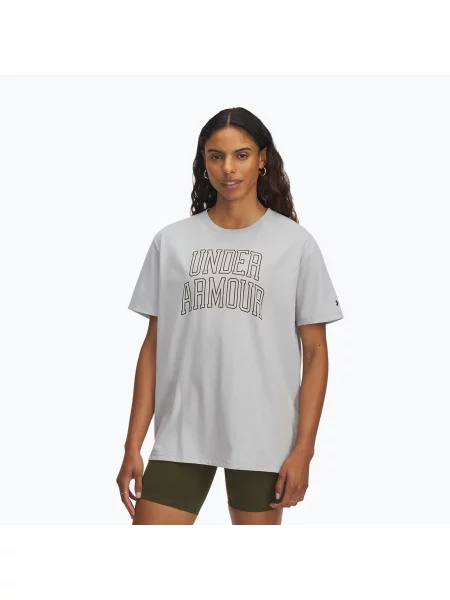 Tricou de antrenament pentru femei Under Armour Rival Campus mod gray light heather/expedition green verde