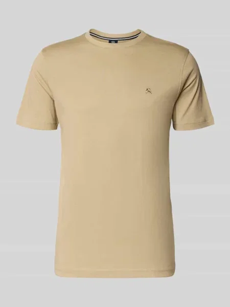 T-shirt z okrągłym dekoltem i wyhaftowanym logo Lerros beżowa