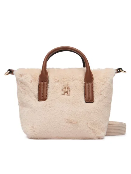 Tommy Hilfiger Τσάντα Popette Micro Tote Faux Fur Ανοιχτό μπεζ