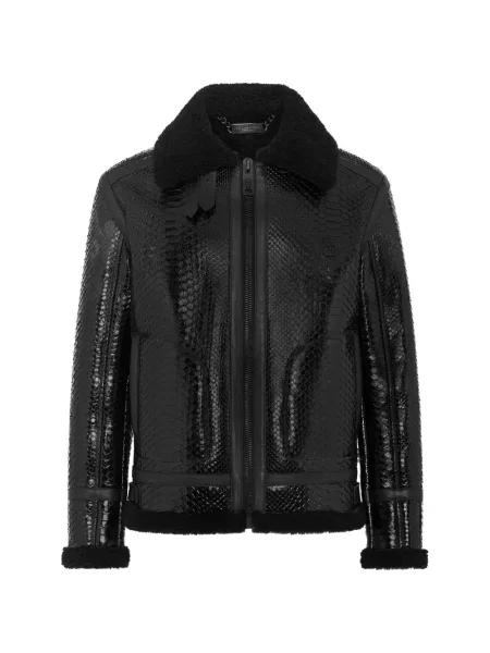 Geacă Philipp Plein din piele de oaie negru