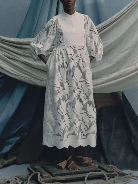 Rochie midi Erdem cu model floral alb