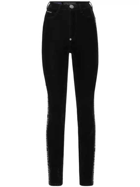 Skinny jeansy skinny Philipp Plein z kryształkami czarne