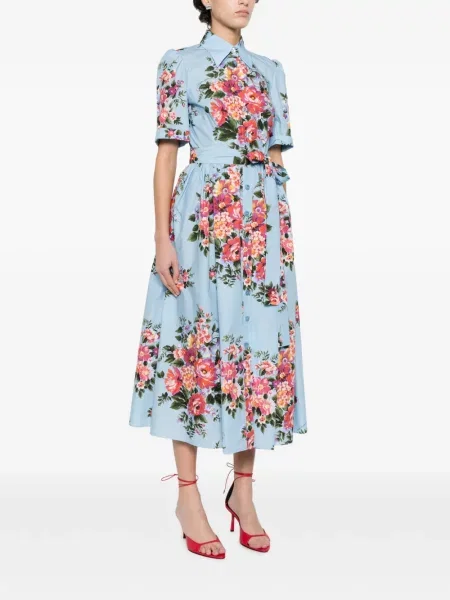 Gėlėta raštuota midi suknelė Dolce & Gabbana iki kelių mėlyna