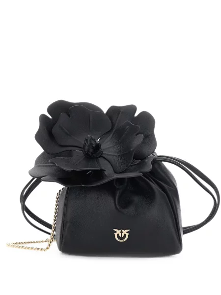 Geantă Pinko cu model floral cu aplicații negru