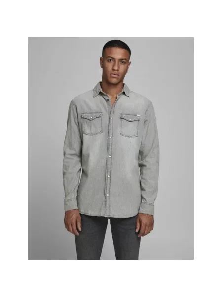 Koszula casualowa o kroju slim fit z imitacji denimu model ‘ESHERIDAN’ Jack & Jones szara