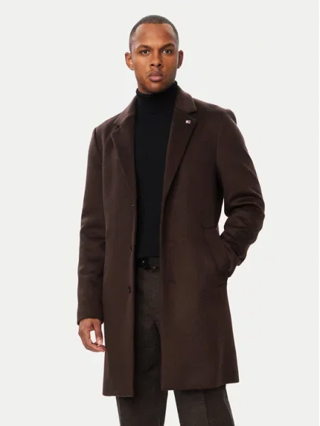 Tommy Hilfiger Płaszcz wełniany ciemny brązowy