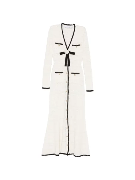 Rochie midi Self-portrait cu funde tricotate alb