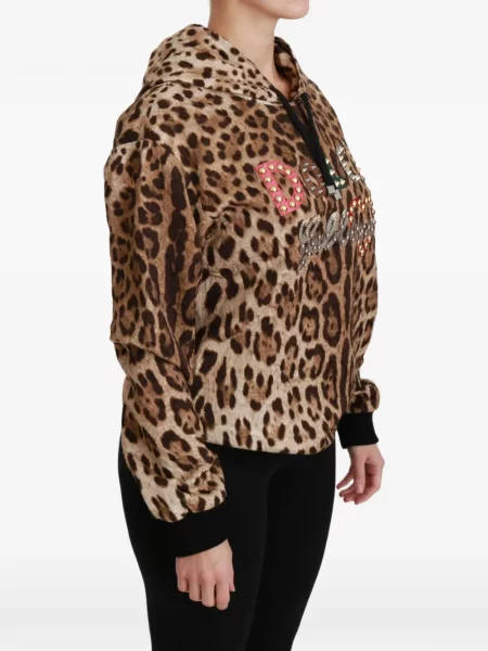 Hanorac cu glugă Dolce & Gabbana cu imagine cu model leopard maro
