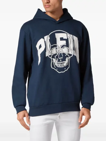 Raštuotas džemperis su gobtuvu Philipp Plein mėlyna
