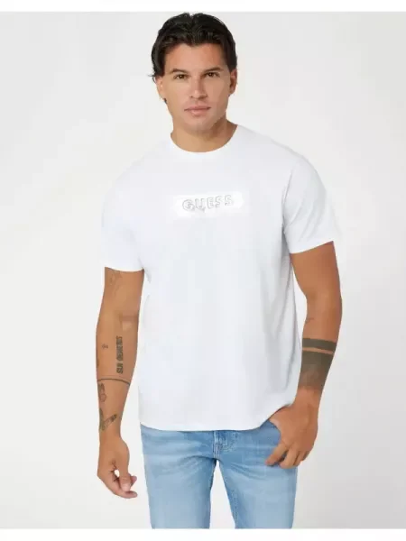 GUESS Tricou DEBOSS alb