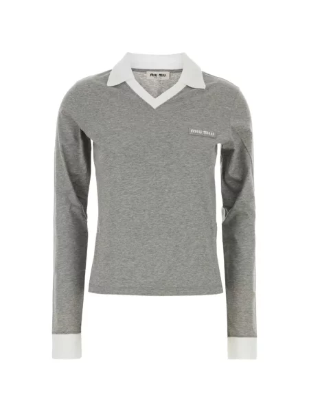 Gulerat lung tricou Miu Miu gri