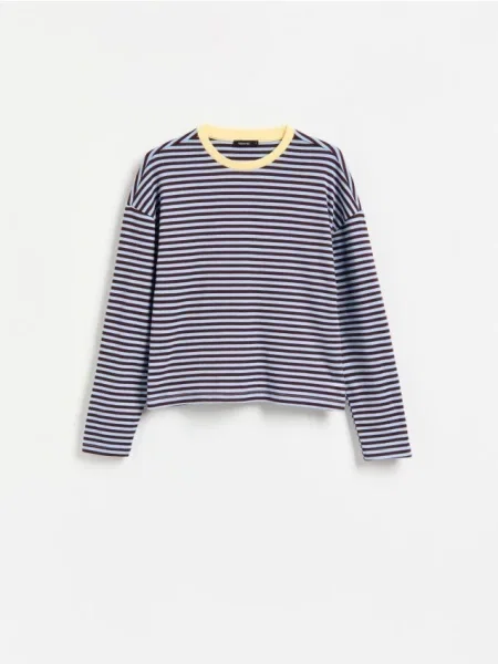 Reserved Tricou cu mânecă lungă din amestec de albastru
