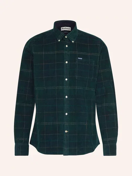Barbour Manšestrová Košile Blair Tailored Fit tmavě zelená/ tmavě žlutá