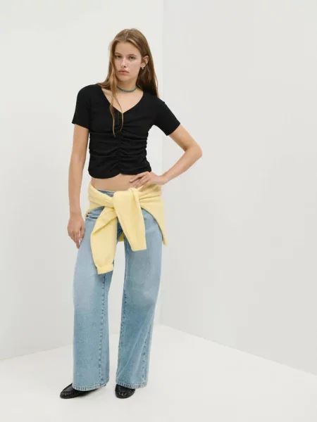 Koszulka z drapowaniem Teen XS MANGO TEEN czarny