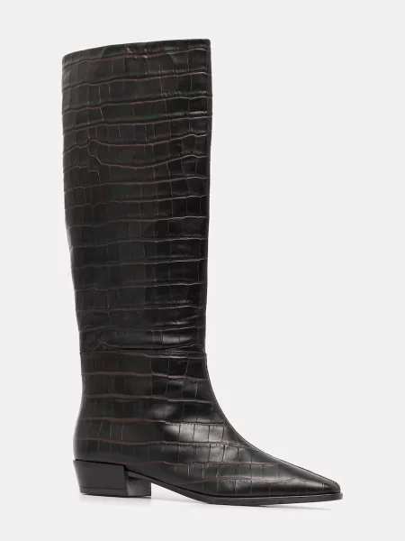 Кожени ботуши Copenhagen с равна подметка croco leather кафяво