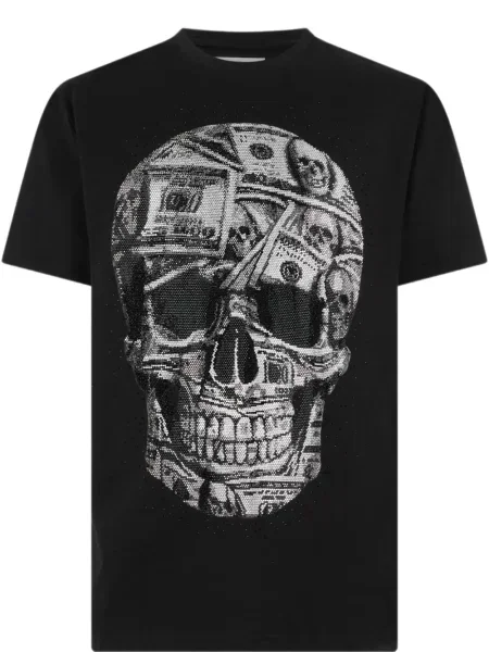 Tricou Philipp Plein din jerseu cu strasuri negru