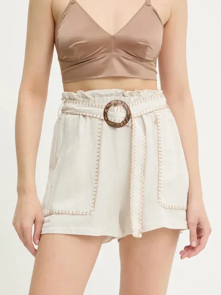 Šortky s příměsí lnu Answear Lab high waist béžová