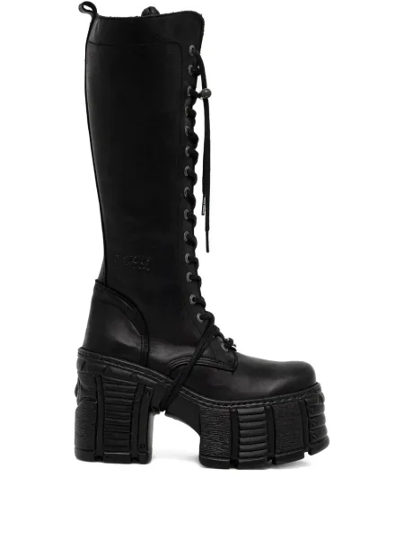 Botine New Rock cu șireturi cu platformă din dantelă negru