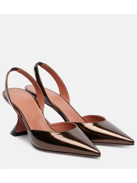 Pantofi cu toc Amina Muaddi din piele slingback maro