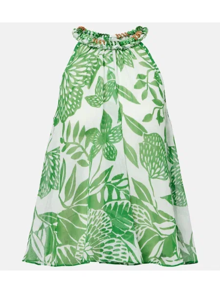 Top Poupette St Barth w kwiatki z koralikami zielony