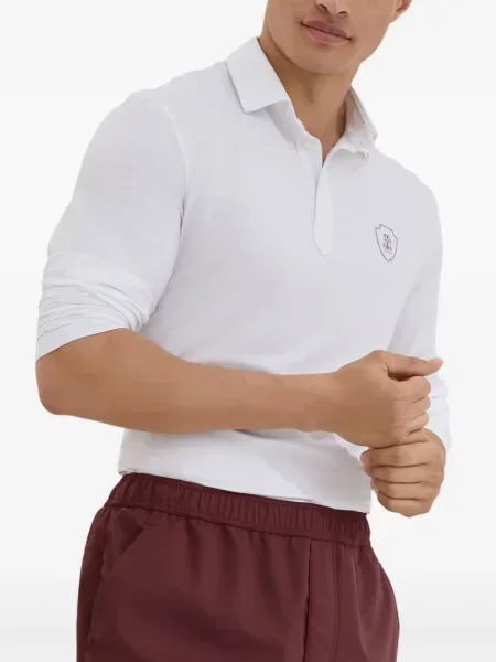 Lung tricou polo Brunello Cucinelli alb
